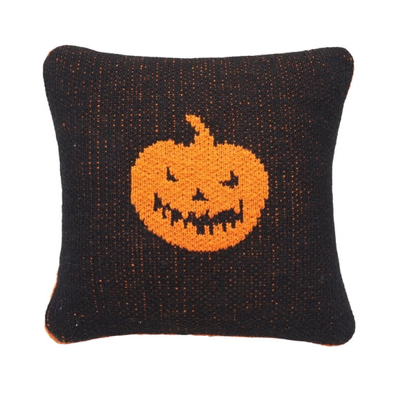 Jack O' Lantern Cotton Knit Small 10" x 10" Autumn Fall Accent Pillow