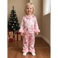 thumbnail image 5 of RUINIXCW Toddler Baby Girl Christmas Silk Satin Pajama Set Little Girls Xmas PJS Fall Winter Sleepwear Santa Button Down Long Sleeve Shirt Pants Set, 5 of 10