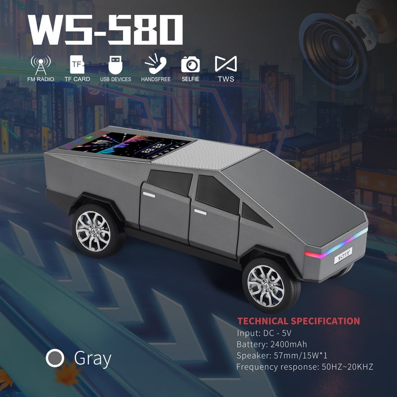 WS580 pickup truck model car mounted Bluetooth speaker - supports wireless Bluetooth connection - TypeC charging USB flash drive TF card playback/high quality heavy bass