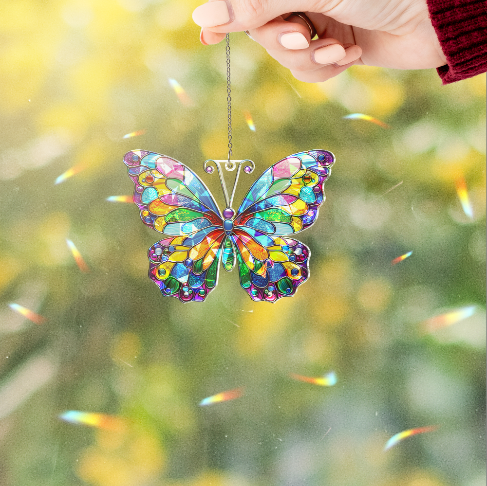 ViciArt Rainbow Butterfly Acrylic Hologram Window Hanging – 8" Window Decor