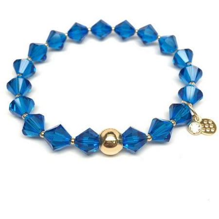 Swarovski Blue Bracelets - Capri Blue Swarovski Crystal Rachel 14kt Gold over Sterling Silver Stretch Bracelet, December Birthstone Color