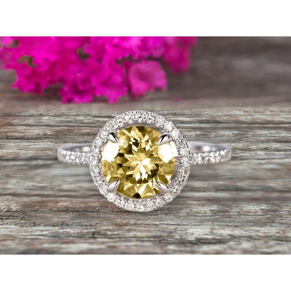 Surprisingly 1.75 Carat Champagne Diamond Moissanite Engagement Ring On 10k White Gold Anniversary Ring With Float Halo Claw Prongs Promise Ring 6mm Round Cut Gemstone