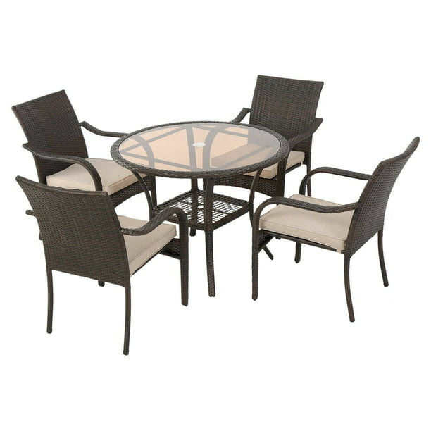 Round Patio Dining Set With Cushion, 5 Piece Outdoor Dining Set Round Table