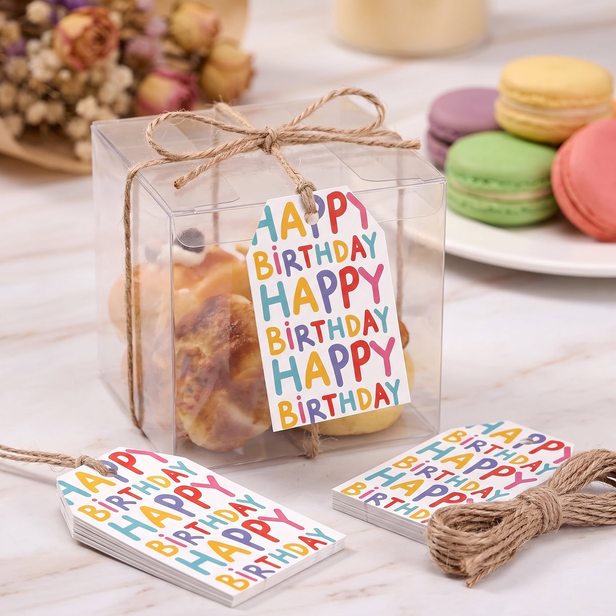 Unique Bargains 100Pcs Elegant Birthday Gift Tags with Twine Letter Pattern 2" x 3.1"