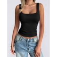 thumbnail image 5 of Women'S Sleeveless Square Neck Tank Top Double Layer Basic Crop Tops Summer Fitness Workout Casual Tops Black XL, 5 of 6