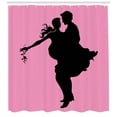 thumbnail image 3 of Engagement Party Shower Curtain, Silhouette of Dancing Flirty Embracing Couple on Dream Pink Background, Fabric Bathroom Set with Hooks, 69W X 75L Inches Long, Black and Pink, by Ambesonne, 3 of 3