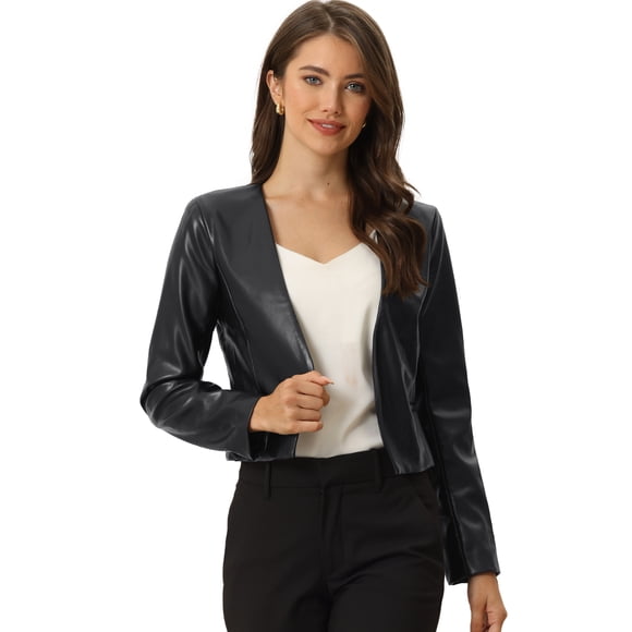 Chaqueta Corta de Cuero Sintético para Mujer Chaqueta de PU Moto Biker Jackets Negro M