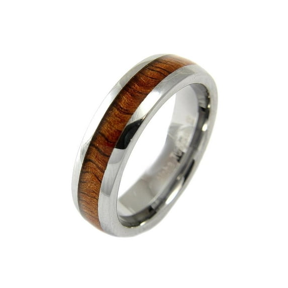 Genuine inlay Hawaiian koa wood band ring tungsten comfort fit 6mm size 13