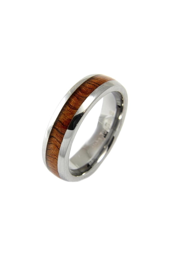 Genuine inlay Hawaiian koa wood band ring tungsten comfort fit 6mm size 7