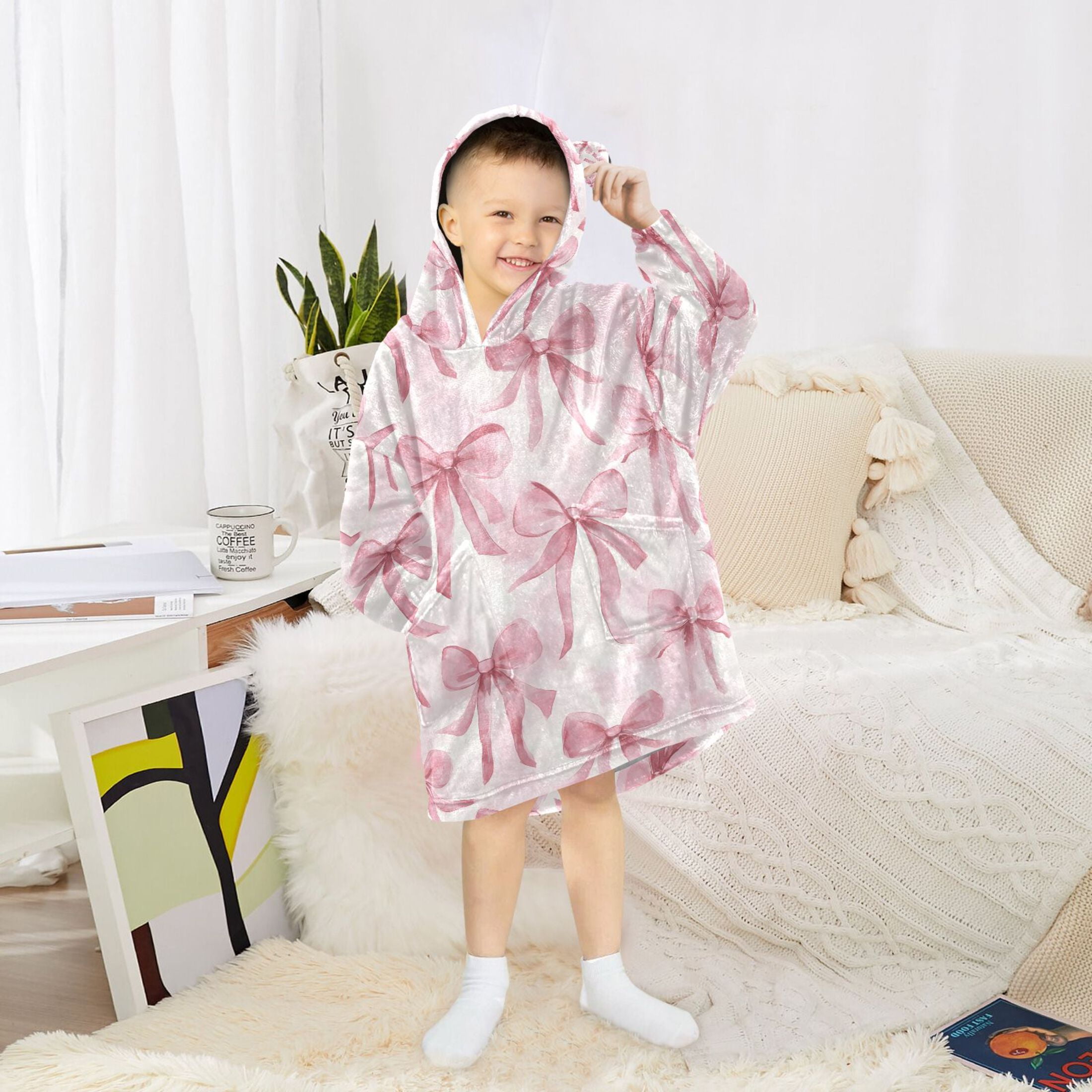 joogoo Wearable Blanket Hoodie for Watercolor Bow Flannel Sherpa Pocket 3-14 YR S