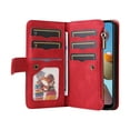 thumbnail image 2 of Multifunctional Case for Samsung A21,Card Slots[RFID Blocking],Durable Flip Folio Kickstand Magnetic Closure Leather Zipper Wallet Wrist Strap Shockproof Case for Samsung Galaxy A21, Red, 2 of 12