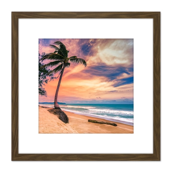 Najm Phuket Thailand Tropical Palm Tree Beach Photo 8X8 Inch Square Wooden Framed Wall Art Print Picture with Mount