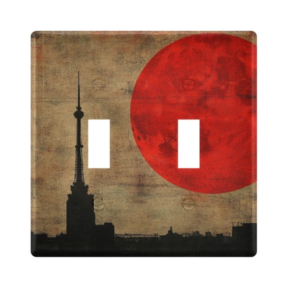 Dailycode Light Switch Plate Covers 2 Gang Wall Plate Plastics Outlet Covers for Kitchen Home Office Decor Red Sun and City