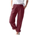 thumbnail image 4 of hoksml Women's Elastic Waist Drawstring Cargo Pants, Cotton Linen Straight Leg Casual Trousers with Pockets, 4 of 9
