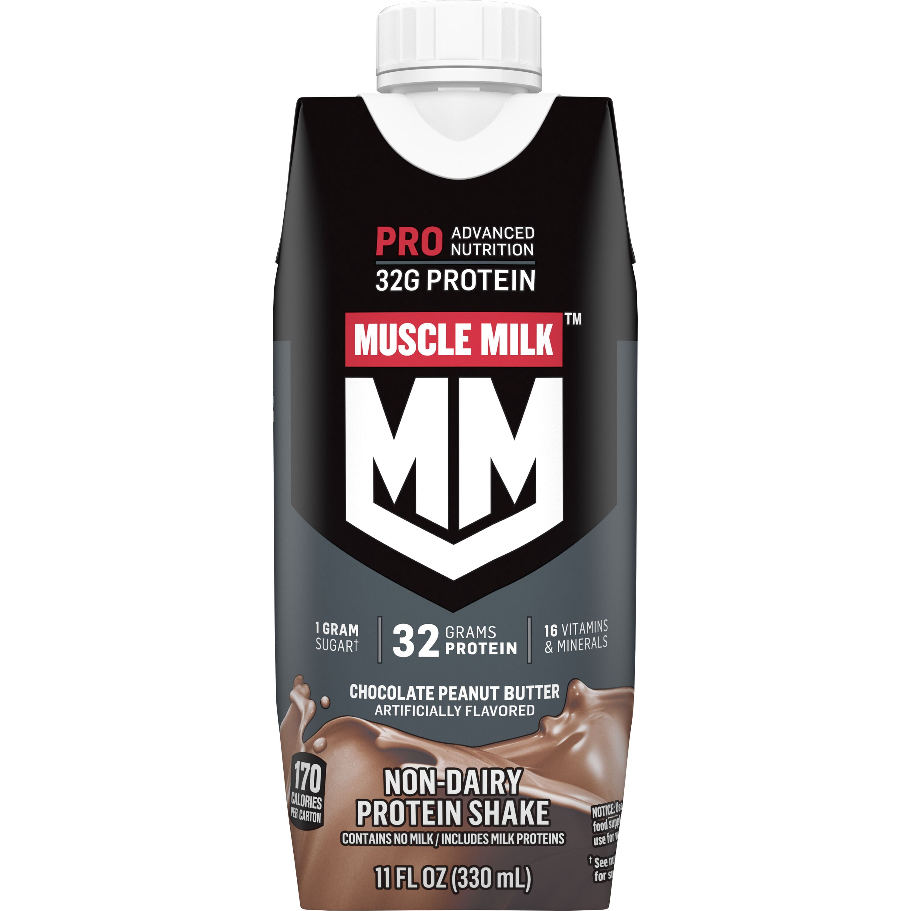 Muscle Milk Pro Advanced Nutrition Protein Shake, Chocolate Peanut Butter, 11 Fl Oz Carton, 4 Pack, 32g Protein, 1g Sugar