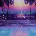 thumbnail image 5 of RUIYC Retrowave Design of Colorful Funky Stripes and Palms Moon Shower Curtain Multiple Sizes Durable and Washable White, 5 of 7