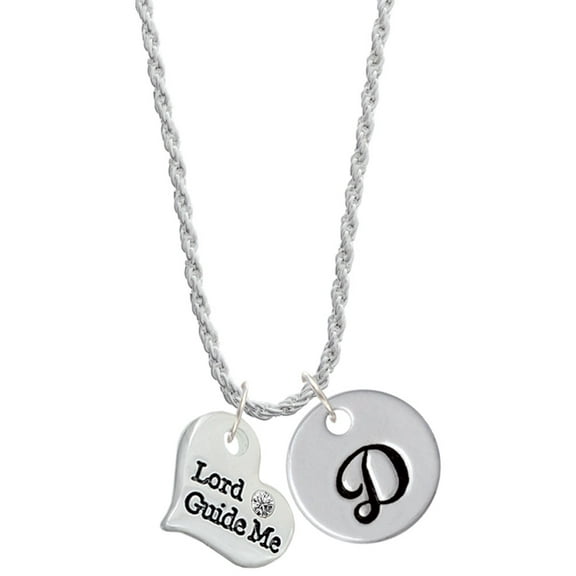 Delight Jewelry Silvertone Large Lord Guide Me Heart Silvertone Script Initial Disc - D - Charm Necklace, 20" 3"
