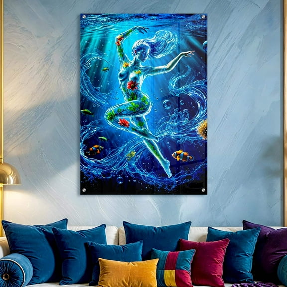 Ethereal Naked Water Woman Acrylic Print Underwater Fantasy Wall Art Home Decor
