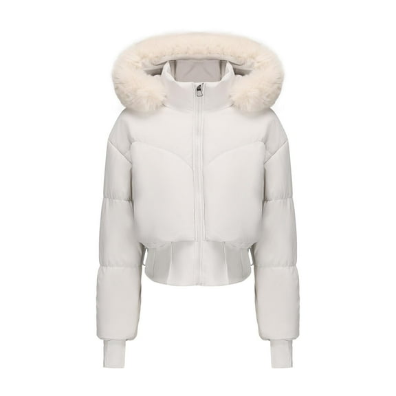 Warm Trench Coat For Women Solid Color Long Sleeved Thumb Hole Hooded Zipper Short White Fall/Winter Outerwear Coats S-2XL