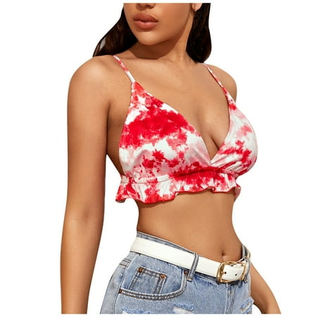 

BIZIZA Women Bralette Everyday Backless Crop Top V Neck Sexy Seamless Women s Bra Red M