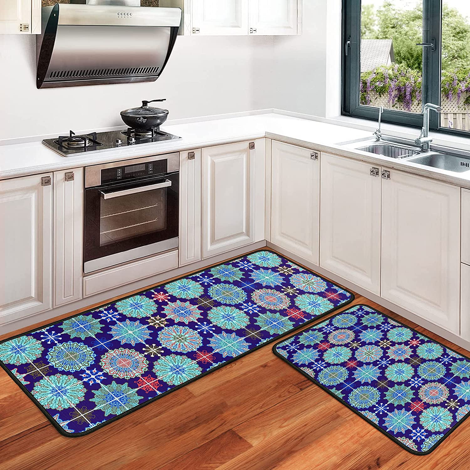 SUSSEXHOME Moroccan Beige/Blue 44 in. x 24 in. and 31.5 in. x 20 in.  Washable, Thin, Multipurpose Kitchen Rug Mat (Set of 2) KTC-OT-02-Set - The  Home Depot