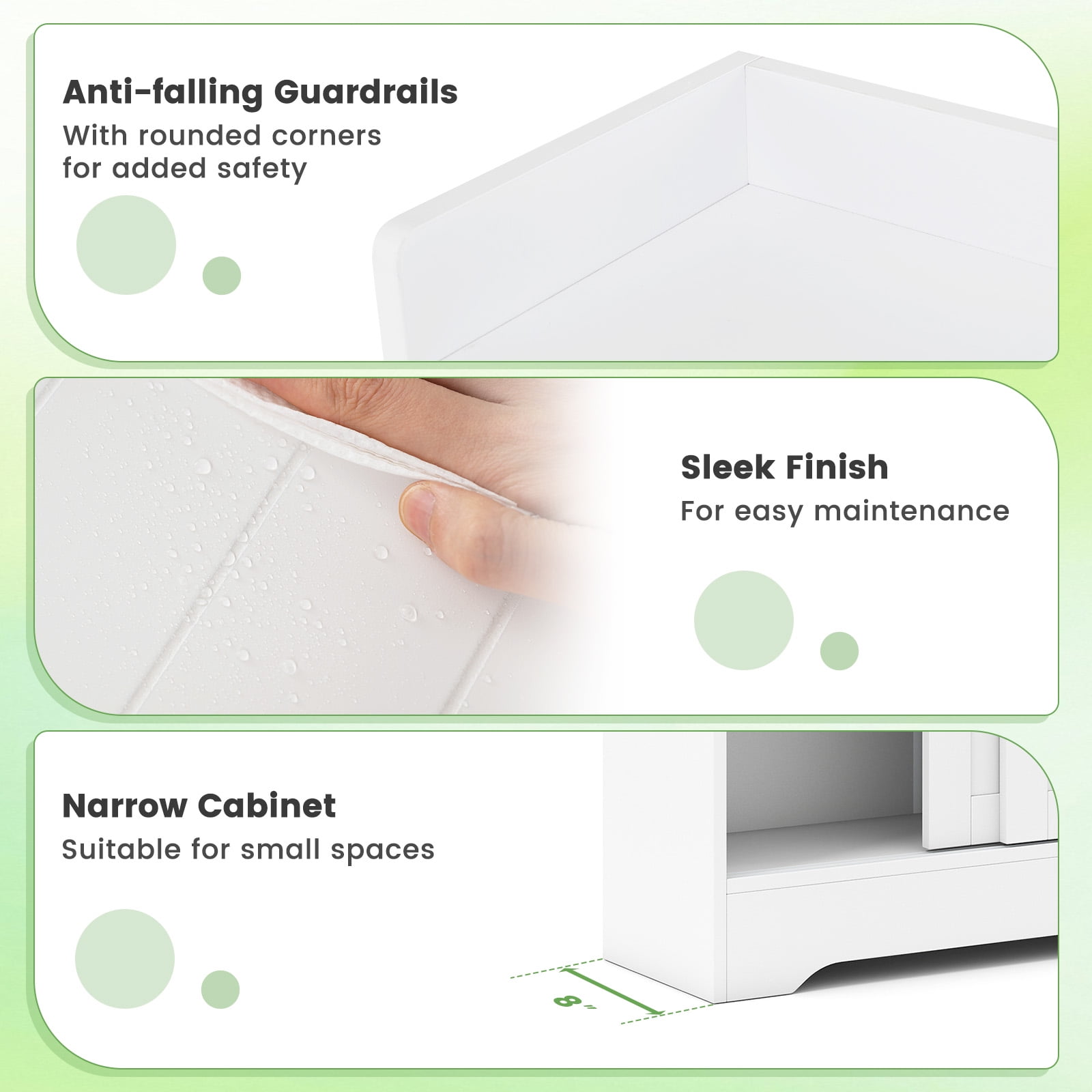 Gymax Bathroom Floor Cabinet w/2 Sliding Doors & Adjustable Shelves for Small Spaces