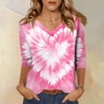 thumbnail image 2 of Resicozy Valentines Shirts for Women 3/4 Sleeve Shirt Funny Love Heart Print Tee Tunic Tops Casual Fashion V Neck T-Shirts Blouses Red XL, 2 of 6