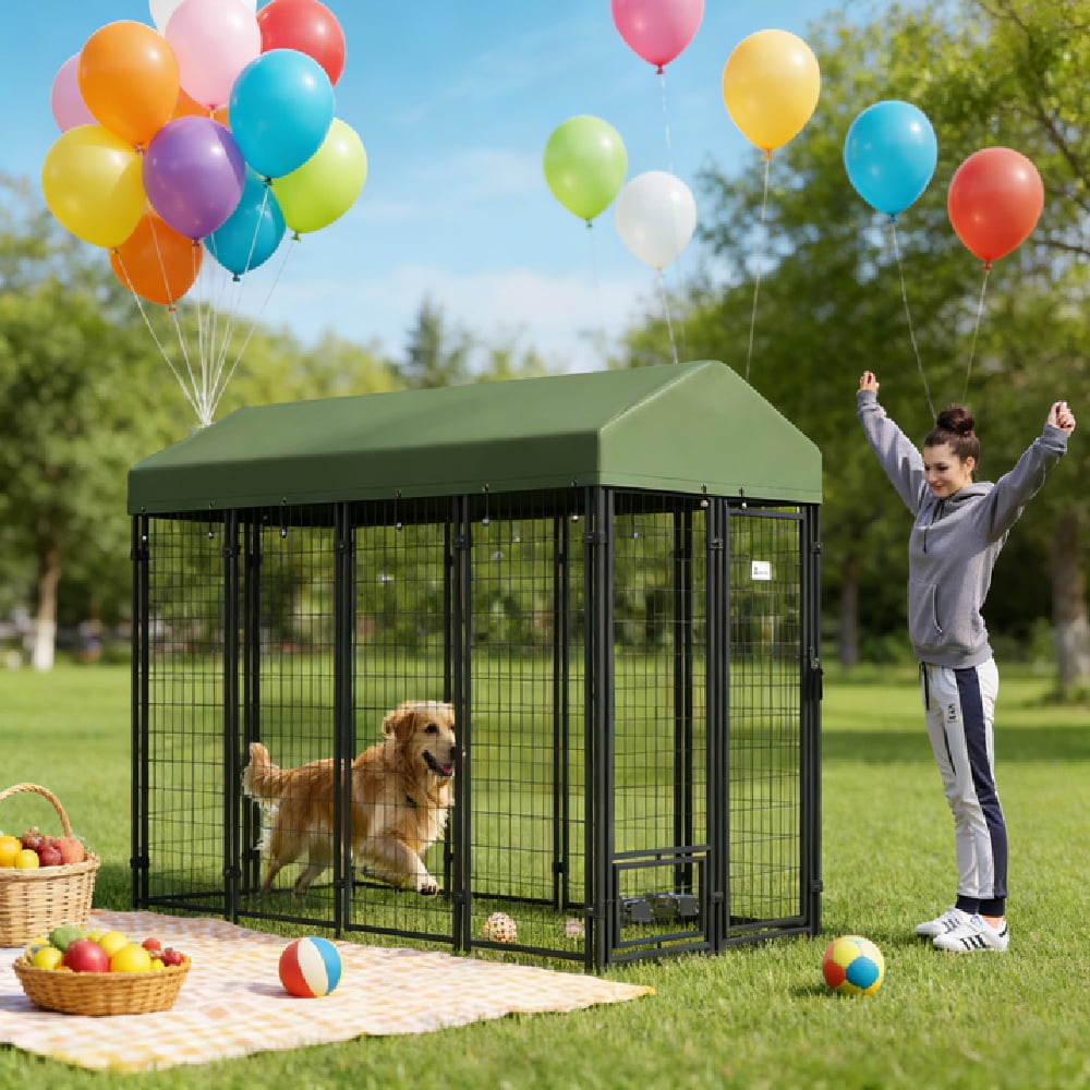 PawHut Outdoor Dog House Kennel with Oxford Cloth Cover, Steel Frame
