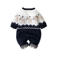 thumbnail image 4 of Seyurigaoka Seyurigaoka Infant Christmas Romper Baby Knit Long Sleeve Elk Printed Jumpsuit for Boys Girls Red/ Dark Blue, 4 of 9