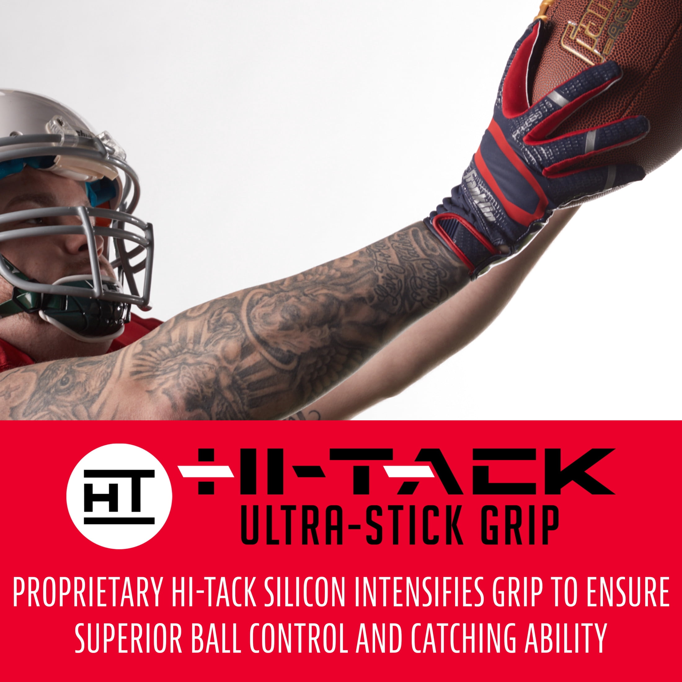 Franklin Sports Hi-Tack Premium Football Receiver Gloves - Navy/Red - Youth Large
