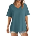 thumbnail image 1 of AherBiu Womens Summer Tops Basic V Neck Loose Casual Short Sleeve Solid Color Comfy Daily Tshirts, 1 of 6