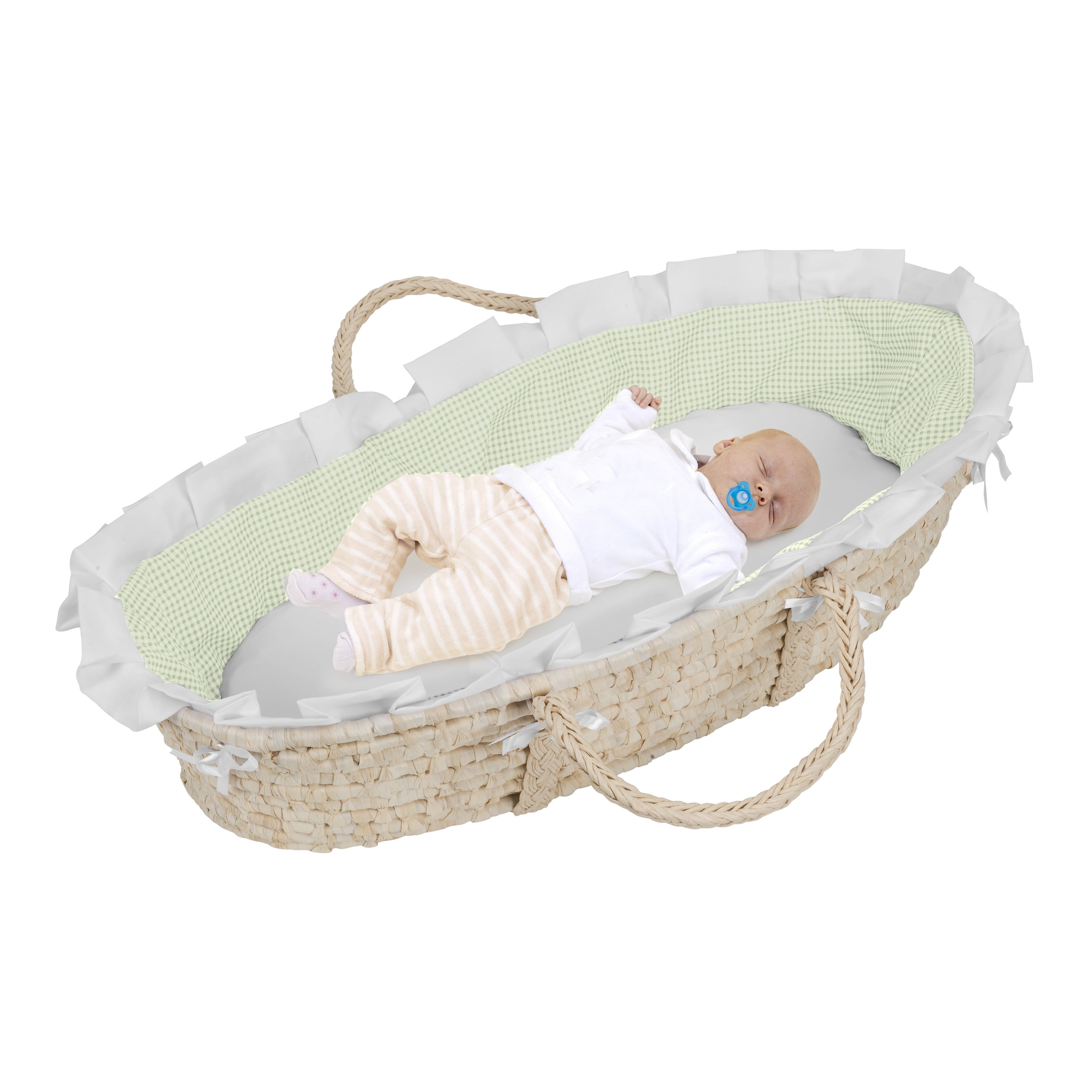 pink moses basket with drapes