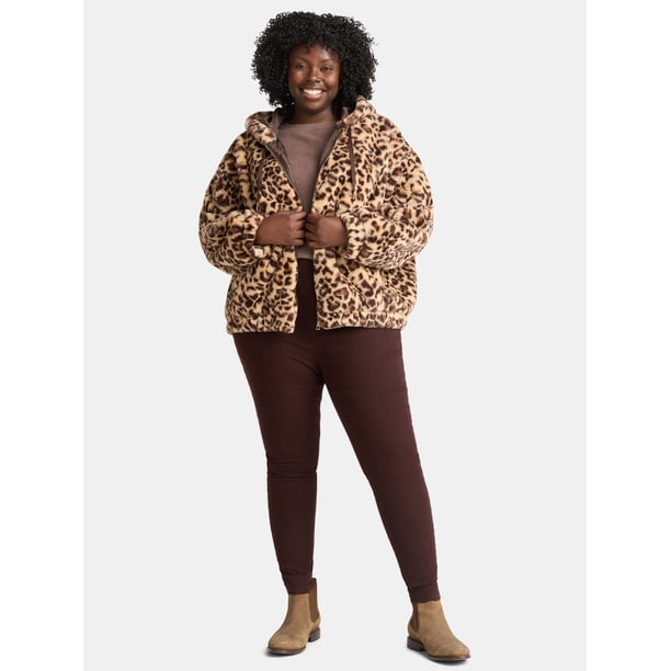 Time and Tru Women's and Women's Plus Faux Fur Hoodie Jacket Time and Tru Women's and Women's Plus Faux Fur Hoodie Jacket