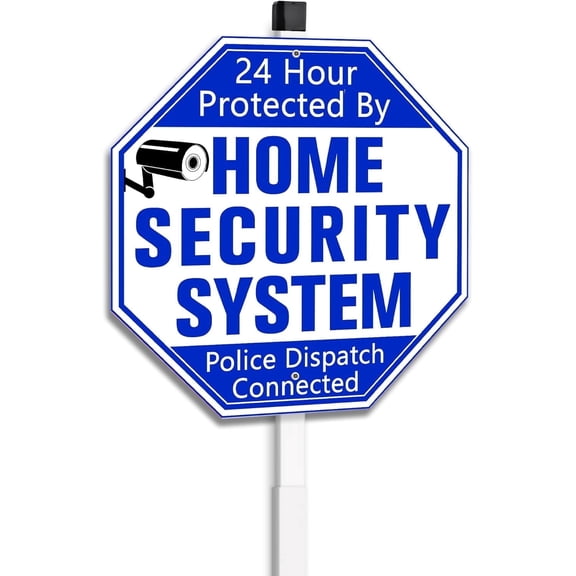 Wowhub Home Security System Signs for Yard, Security Yard Signs with Stake, Protected By Home Security System Sign, 10"x 28", Metal