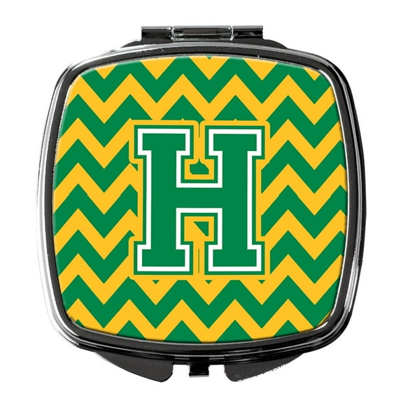Letter H Chevron Green and Gold Compact Mirror CJ1059-HSCM