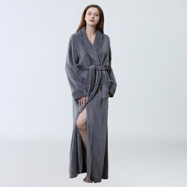 Hamky Robes pour Femmes, Robe de Bain, Robe en Polaire Douce et Moelleuse, Mignonne, Longue, Gris TG