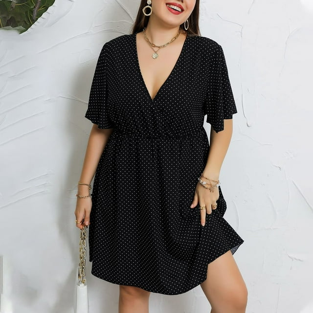 EGNMCR Robes de Fête pour Femmes Femmes Grande Taille Été Décontracté Manches Courtes Col en V Manches Imprimées Robes Robe Ample