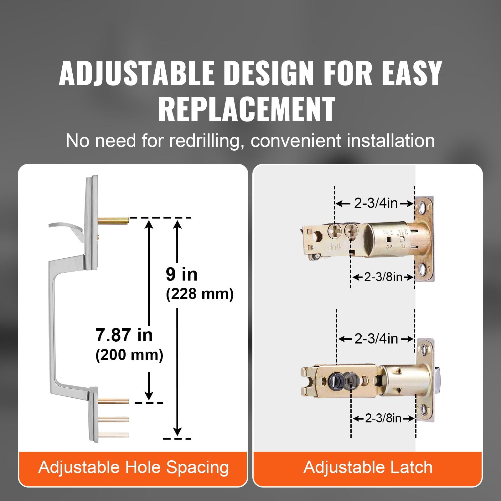 Entry Door Handle with Deadbolt Zinc Alloy Die-Casting Adjustable Hole Spacing Reversible for Front Office Use