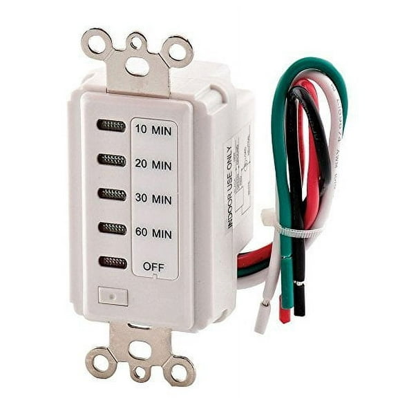 Bathroom Fan Auto Shut Off 60-30-20-10 Minute Preset Countdown Wall Switch Timer White 60-Minute