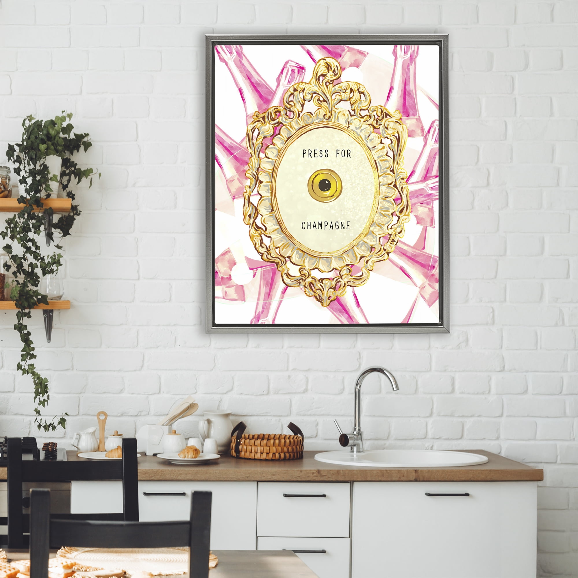 Champagne Doorbell with Pattern Gray Framed Floater Canvas Wall Art, design by Ziwei Li
