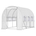 thumbnail image 2 of Outdoor Storage Shed Outsunny 10' x 7' x 7' Walk-in Tunnel Greenhouse, Outdoor Green House with Anti-Tear PE Cover, Zipper Doors and Mesh Windows, White,Small Storage Shed, 2 of 10