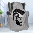 thumbnail image 4 of Young Man Soft Flannel Fleece Throw Blanket, Hipster Lettering with Male Side Silhouette Earring Glasses, Cozy Plush for Indoor and Outdoor Use, 50" x 60", Pale Taupe Charcoal Grey, by Ambesonne, 4 of 5