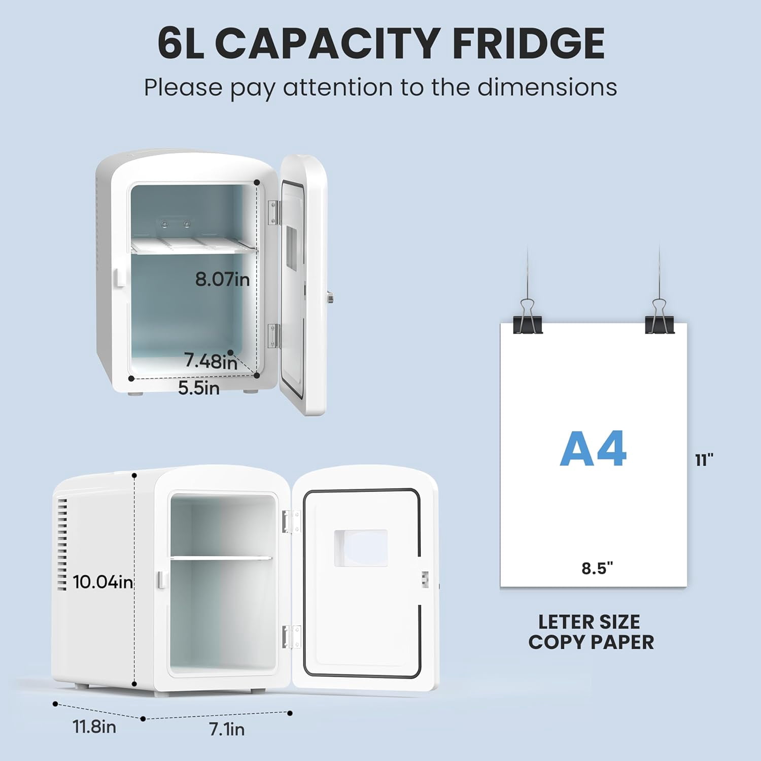 Simple Deluxe Mini Fridge with Observation Window, 6L/9 Can, Portable Warmer & Cooler, Personal Refrigerator, AC/DC, White New