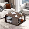 thumbnail image 2 of 32” Square Coffee Table, 2-Tier Wooden Table with Storage Shelf, Industrial Home Accent Table, Mid-Century Center Table Ideal for Living Room, Study Room(Rustic Brown), 2 of 4