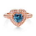 thumbnail image 2 of Gem Stone King 18K Rose Gold Plated Silver Persian Blue Moissanite and White Moissanite Heart Engagement Ring for Women (1.69 Cttw, Gemstone, Heart Shape 6.5MM, Size 6), 2 of 4