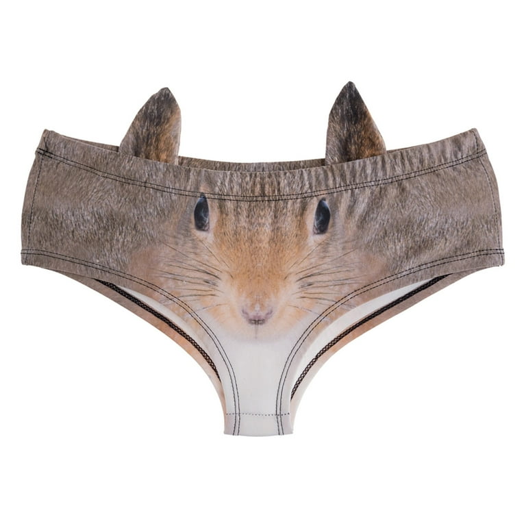 wendunide womens underwear Women's Flirty Sexy Funny 3D Printed Animal  Middle Waist Tail Underwears Briefs Gifts With Cute Ears Women's Panties  Khaki