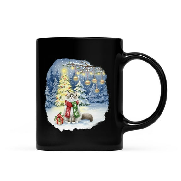 Merry Christmas Ragdoll Snowy Winter with Tree Decorations Mug Cat Lover Kitten Owner Gifts Idea Coffee Tea Cup - 12020