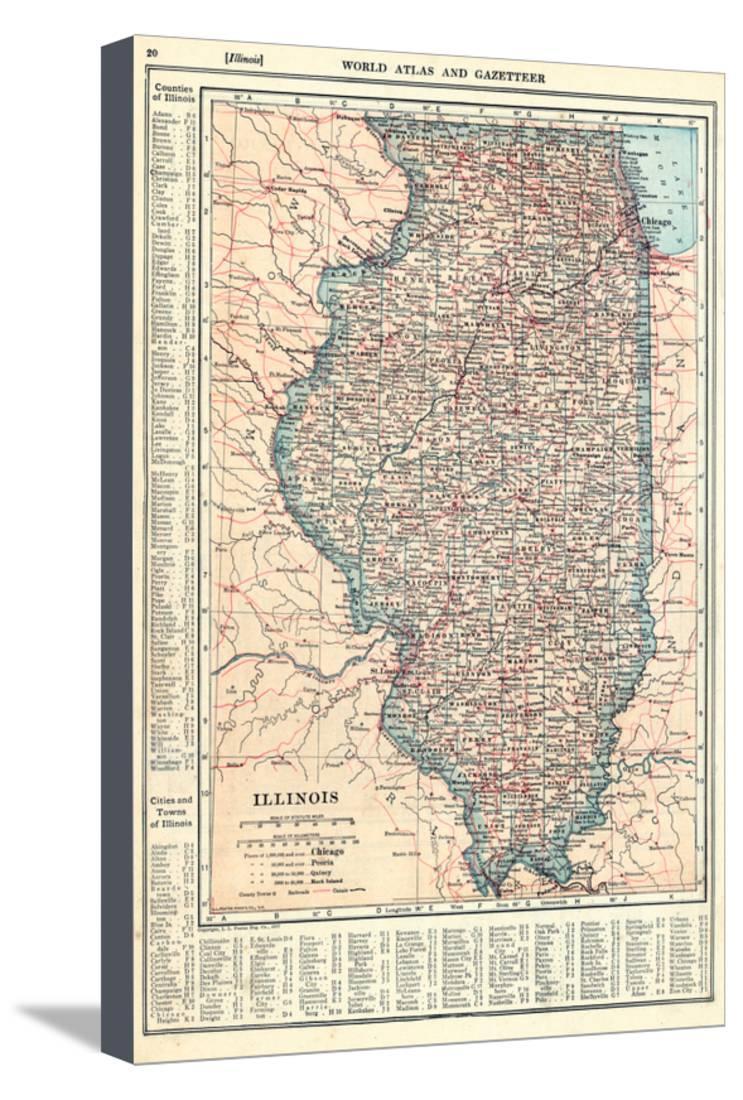 1917 Illinois State Map 1917 Illinois United States Stretched Canvas Print Wall Art Walmart Com Walmart Com