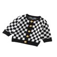 thumbnail image 1 of Infant Baby Boy Girl Autumn Winter Sweater Checkerboard Pattern Long Sleeve Round Neck Pullover Button-Down Knitwear Cardigan, 1 of 7