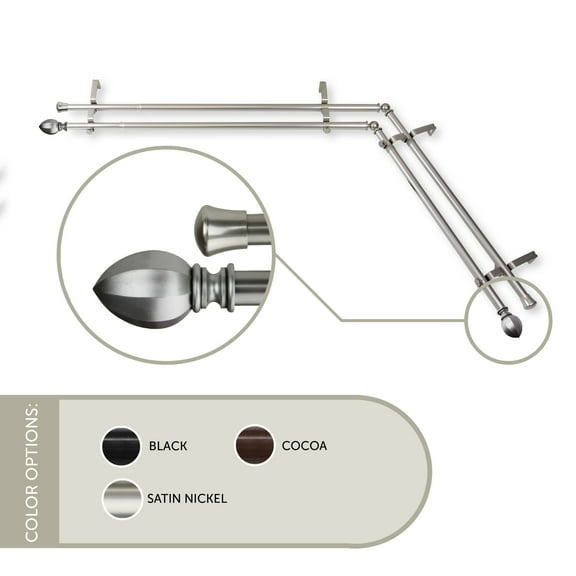 13/16 inch Baronet Corner Window Double Curtain Rod 48-84" - Satin Nickel